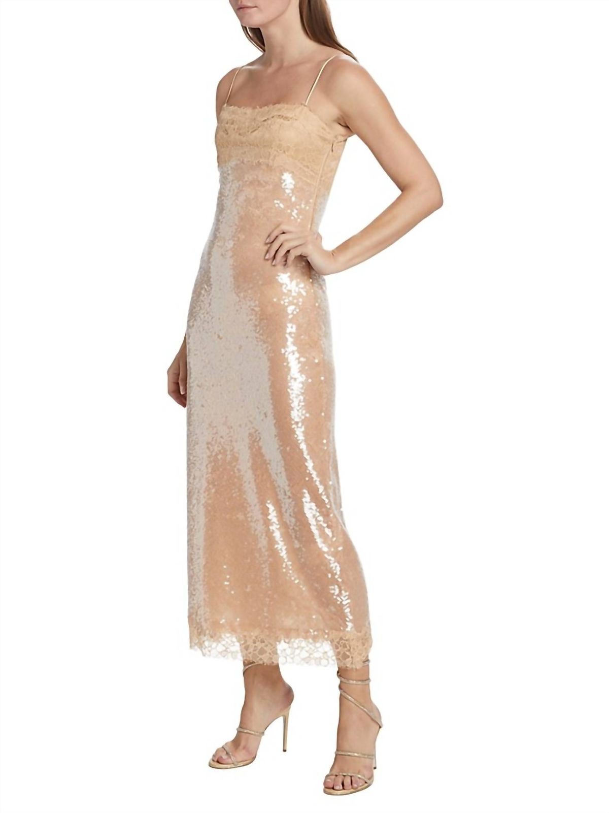 Style 1-2477801777-1498 JONATHAN SIMKHAI Size 4 Plunge Lace Nude Cocktail Dress on Queenly