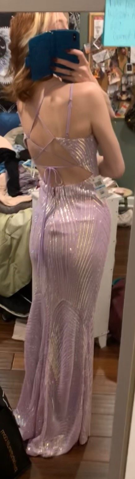 Macys Size 6 Prom Plunge Purple Mermaid Dress on Queenly