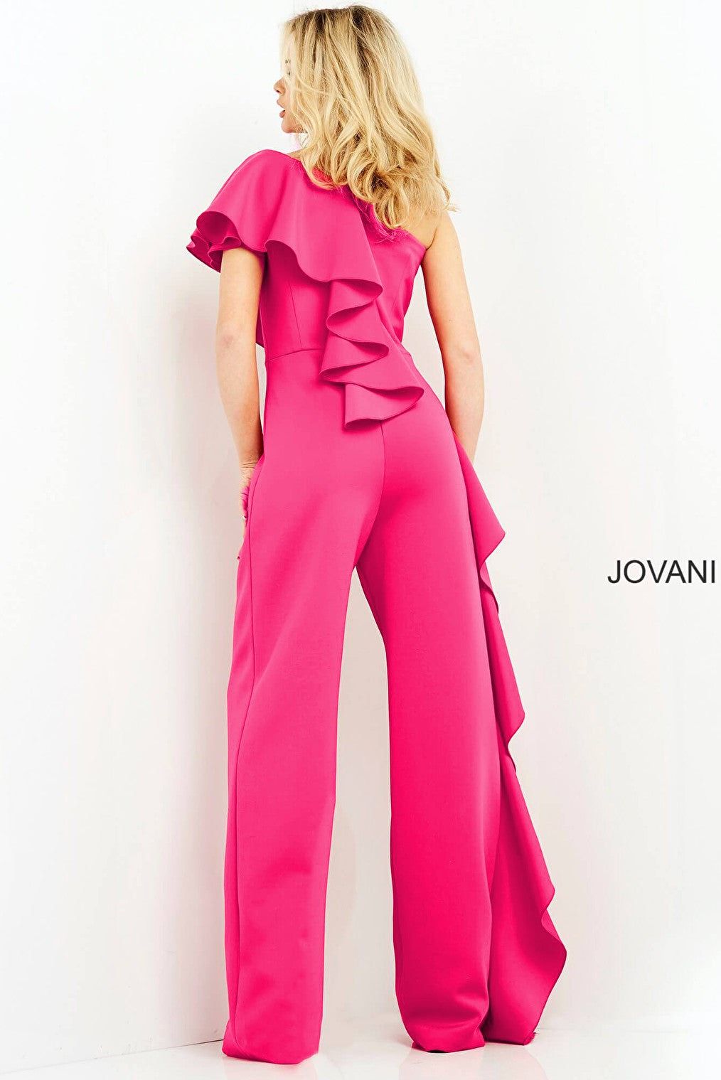 Jovani Size 8 Prom One Shoulder Pink Formal Jumpsuit on Queenly