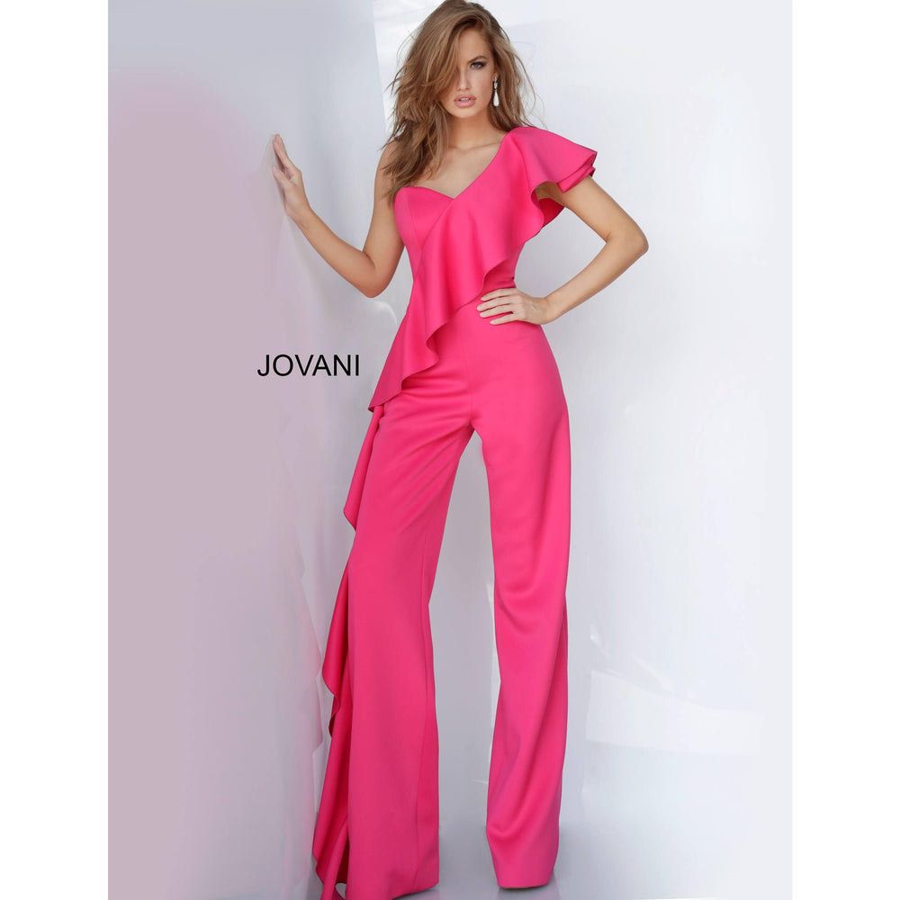 Jovani Size 8 Prom One Shoulder Pink Formal Jumpsuit on Queenly