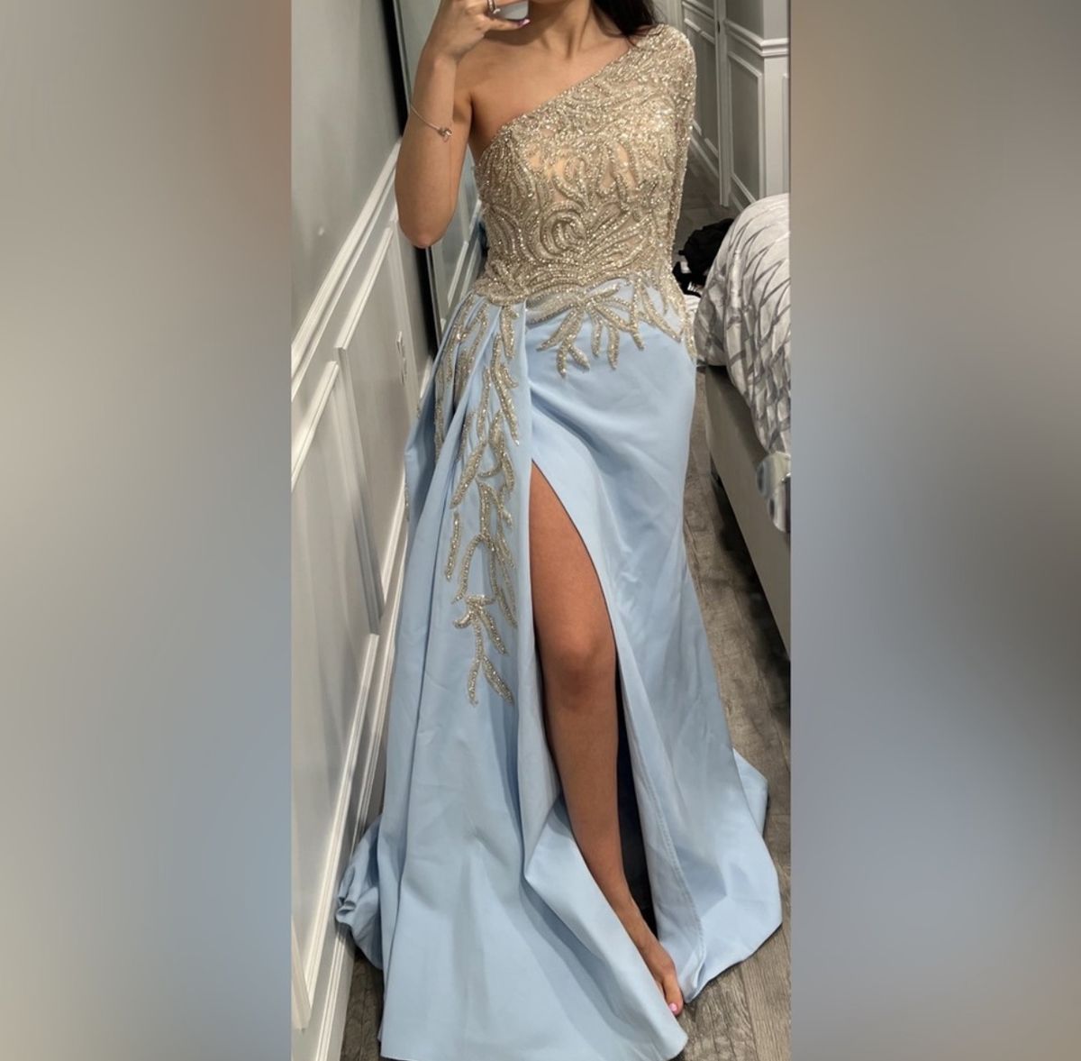 Custom made Size 4 Prom One Shoulder Blue Mermaid Dress on Queenly