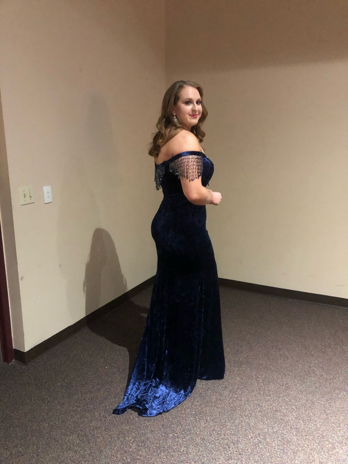Style 2415 Johnathan Kayne Size 14 Pageant Plunge Velvet Royal Blue Mermaid Dress on Queenly