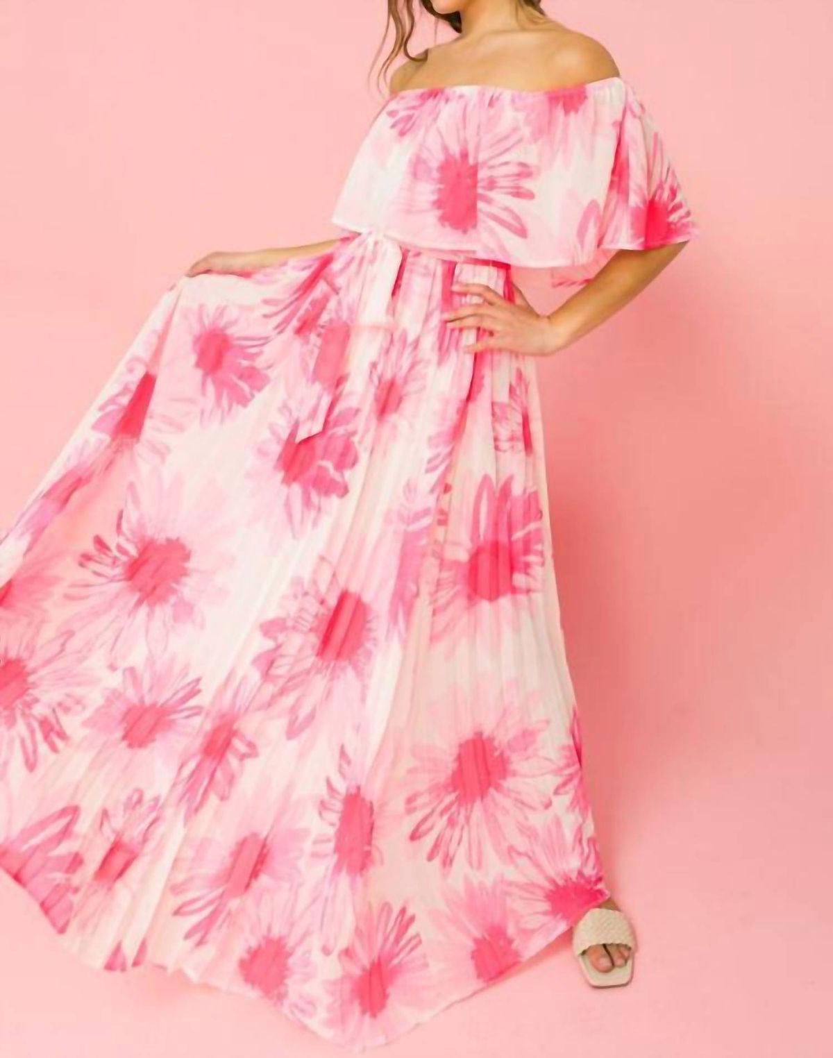 Style 1-3017675518-149 FLYING TOMATO Size L Off The Shoulder Pink Floor Length Maxi on Queenly