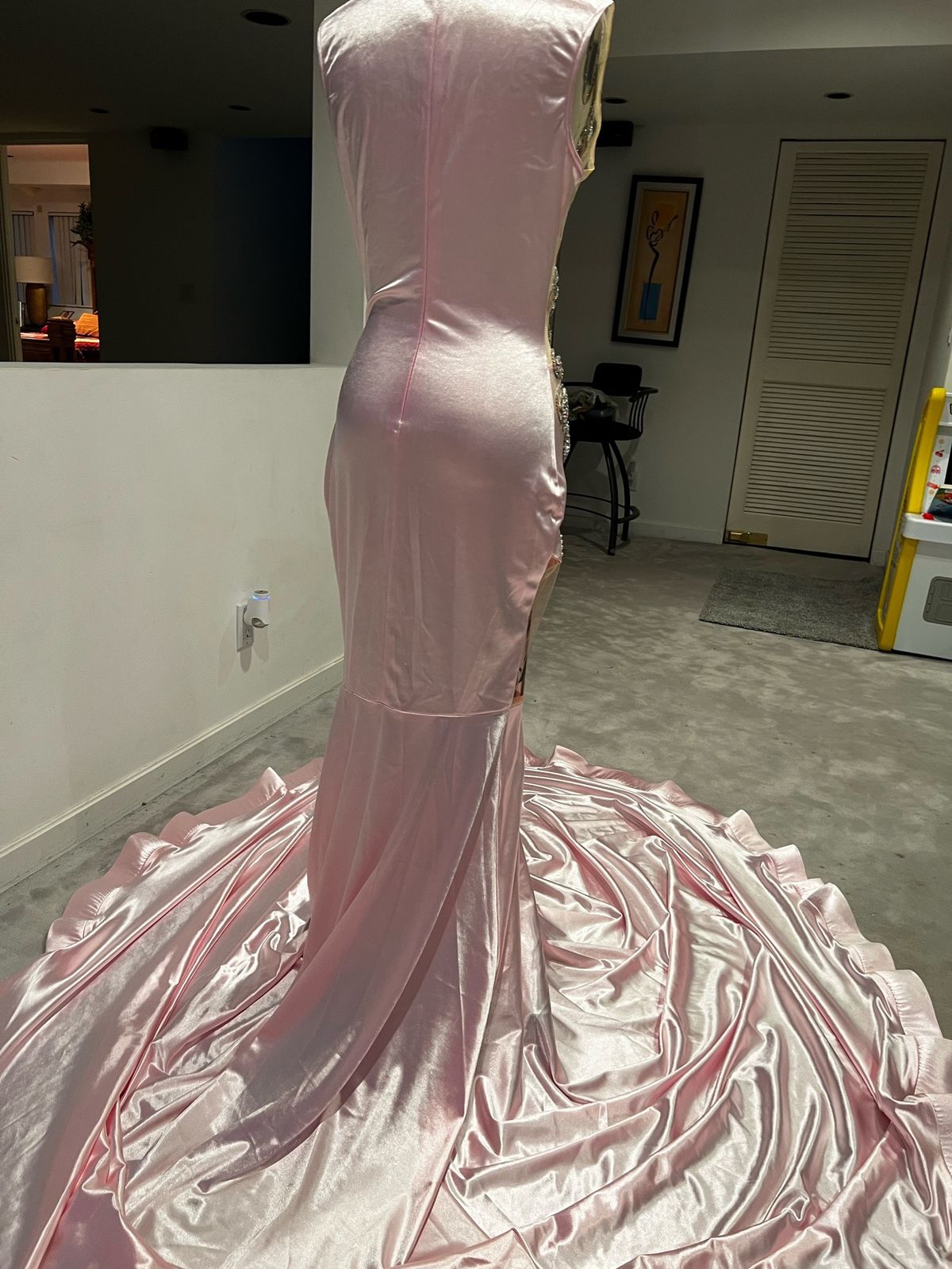 Custom Size XL Prom Strapless Sheer Pink Mermaid Dress on Queenly