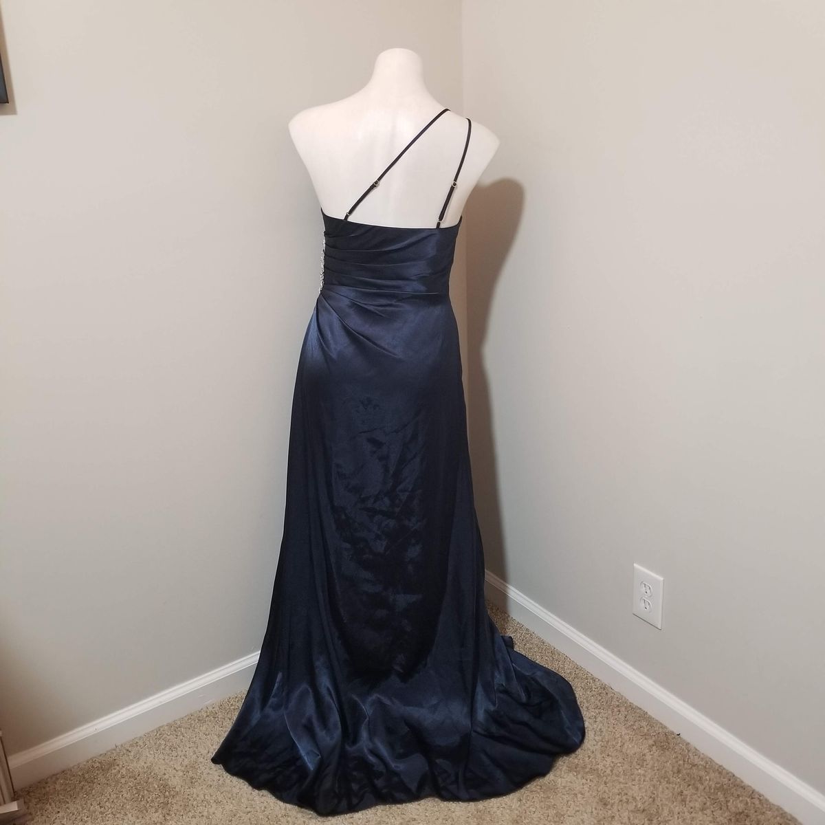 Style GS290018 Galina Signature Size 2 One Shoulder Sequined Navy Blue Side Slit Dress on Queenly