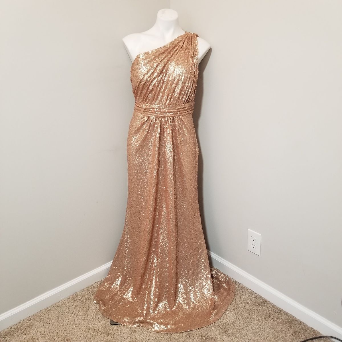 Style 2436-R (Starla in Rose Gold) Revelry Size 12 One Shoulder Rose Gold Floor Length Maxi on Queenly