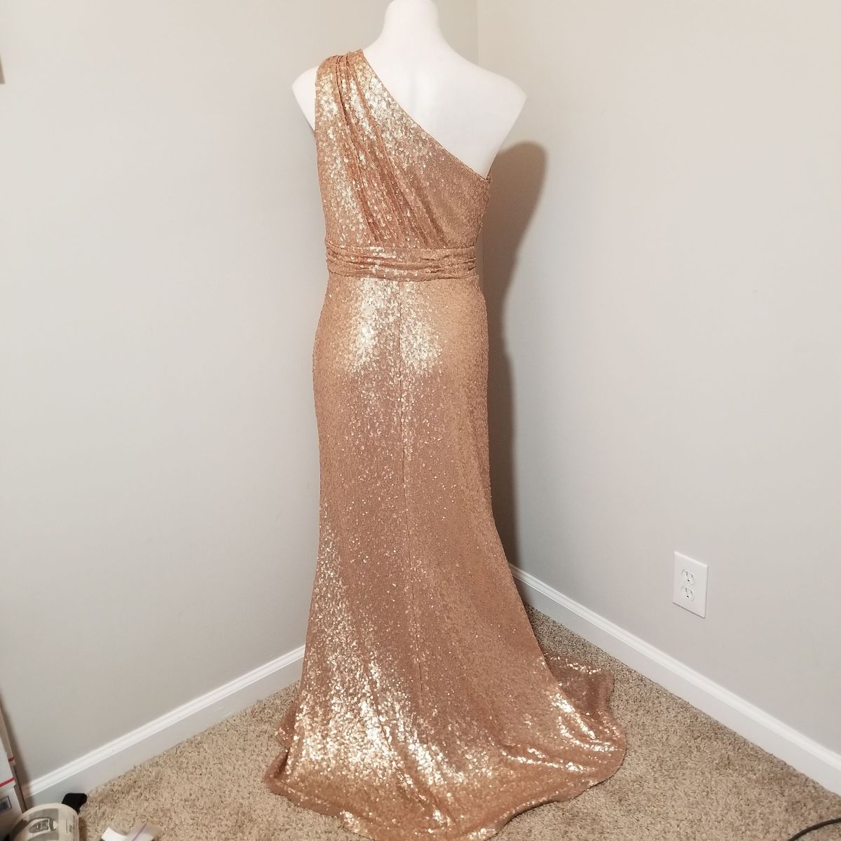 Style 2436-R (Starla in Rose Gold) Revelry Size 12 One Shoulder Rose Gold Floor Length Maxi on Queenly