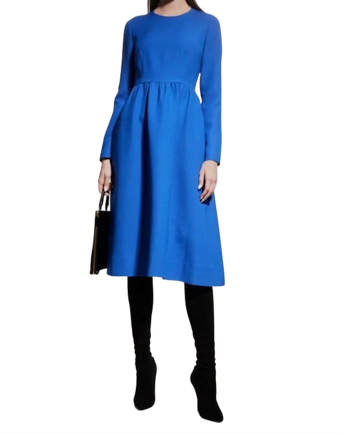 Style 1-930930383-649 Lafayette 148 Size 2 Long Sleeve Satin Blue Cocktail Dress on Queenly