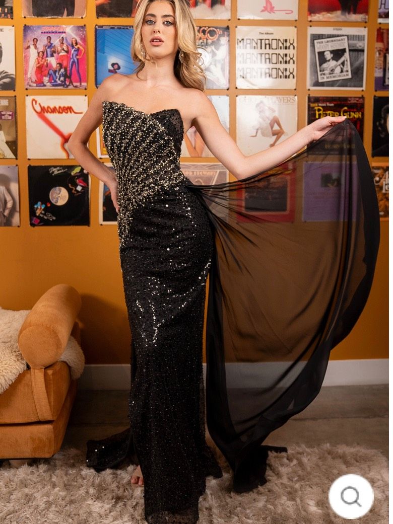 Rachel Allan Size 6 Prom Strapless Black Side Slit Dress on Queenly