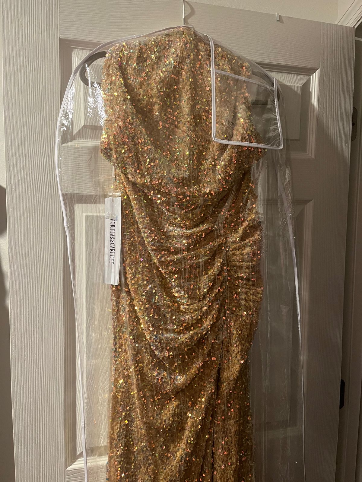 Portia and Scarlett Size 10 Prom Halter Gold Side Slit Dress on Queenly