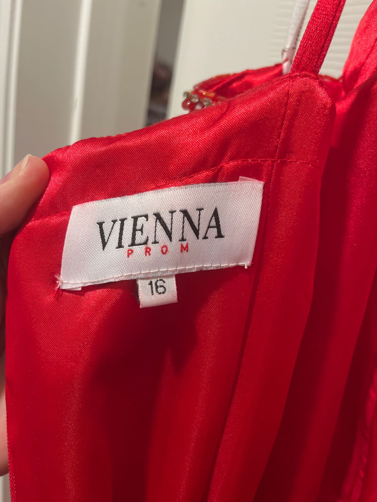 Style V820034 Vienna Plus Size 16 Prom Plunge Red Ball Gown on Queenly