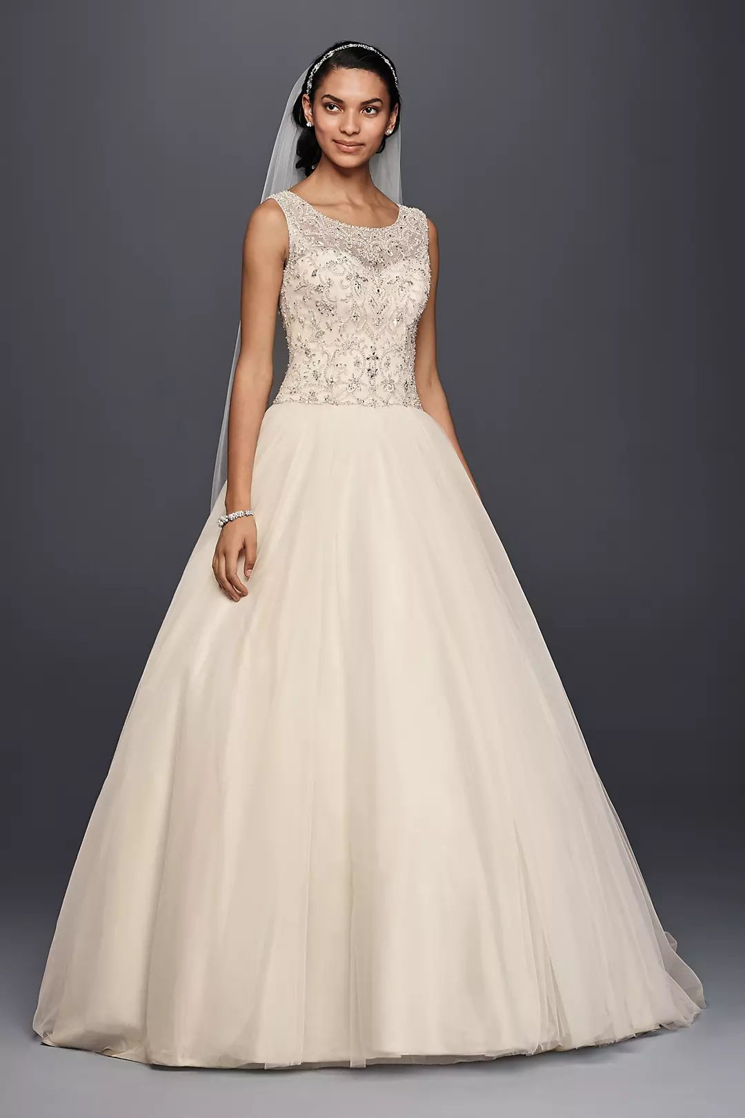 Style 14010524 Oleg Cassini Size 12 Sequined White Ball Gown on Queenly