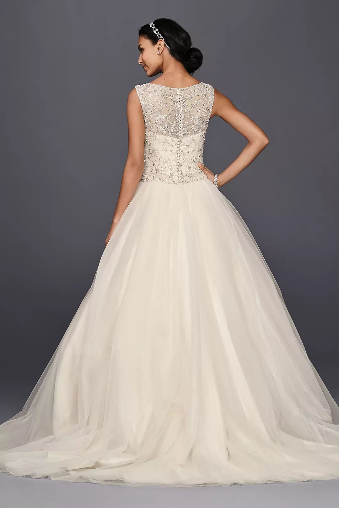 Style 14010524 Oleg Cassini Size 12 Sequined White Ball Gown on Queenly