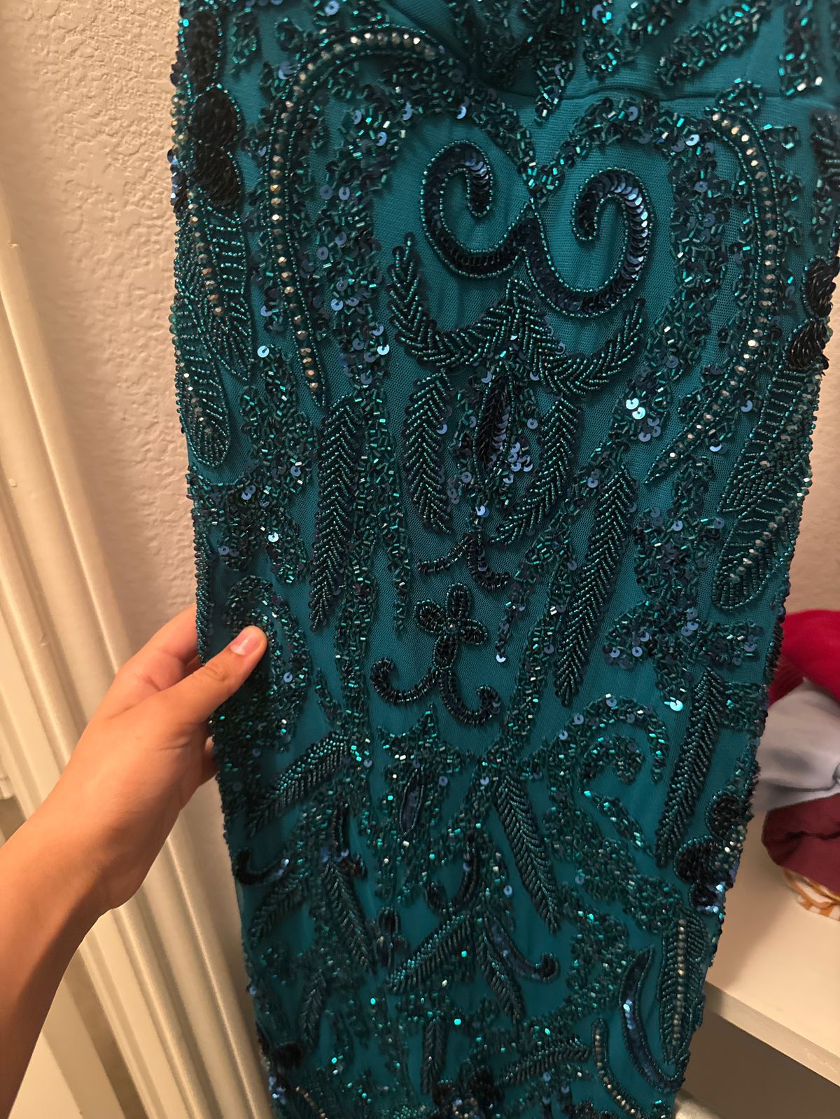 Size 00 Prom Plunge Turquoise Blue Mermaid Dress on Queenly