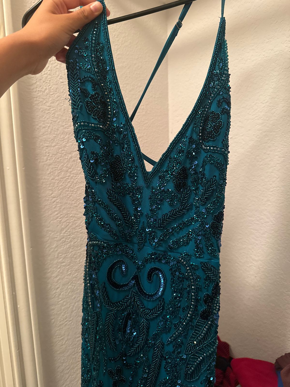 Size 00 Prom Plunge Turquoise Blue Mermaid Dress on Queenly