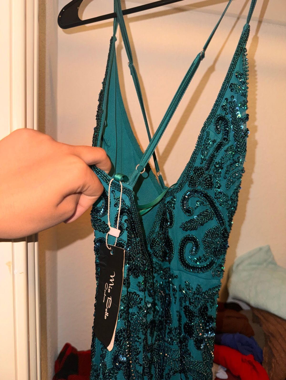 Size 00 Prom Plunge Turquoise Blue Mermaid Dress on Queenly