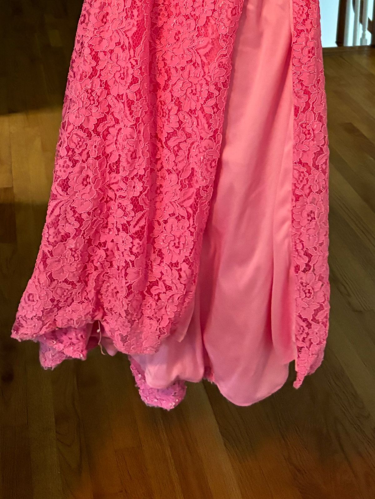 Style 32298 La Femme Size 6 Prom Strapless Lace Pink Side Slit Dress on Queenly