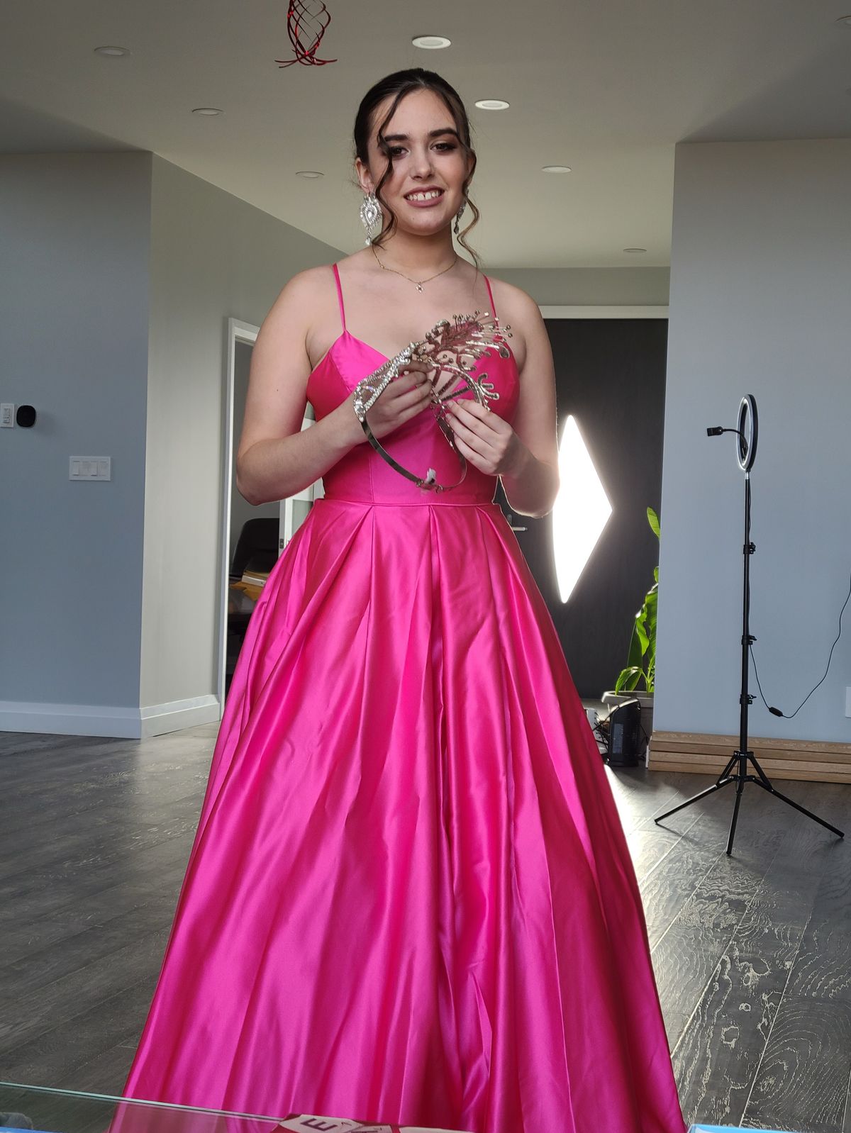 Size 4 Pageant Plunge Pink Ball Gown on Queenly