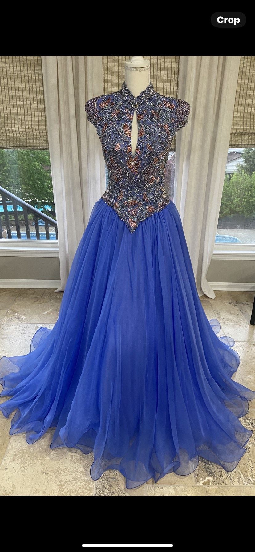 Sherri Hill Size 6 Pageant Cap Sleeve Blue Ball Gown on Queenly