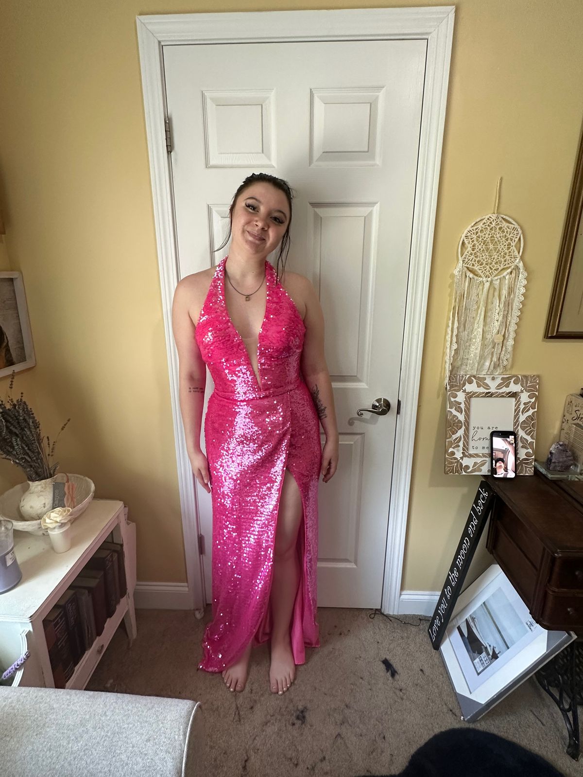 Size 10 Prom Halter Pink Side Slit Dress on Queenly