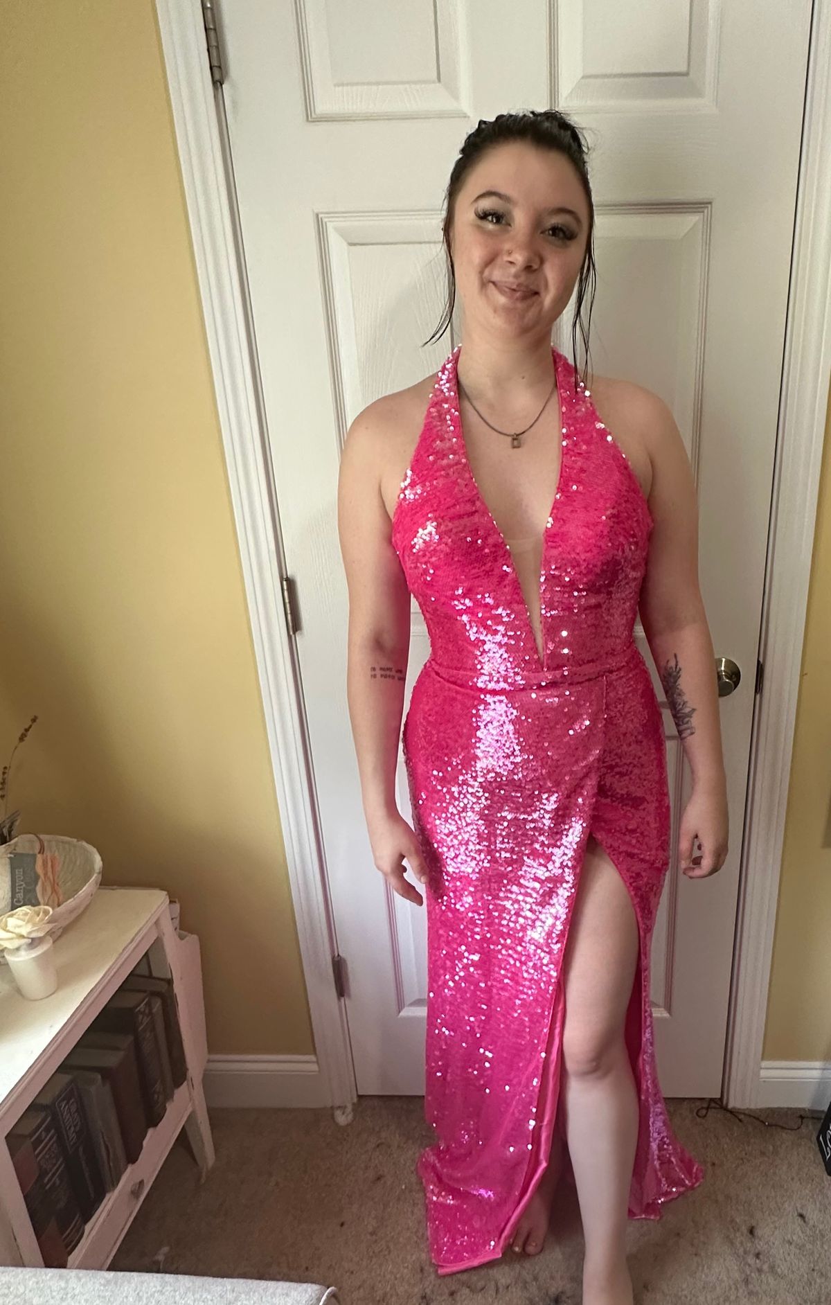 Size 10 Prom Halter Pink Side Slit Dress on Queenly