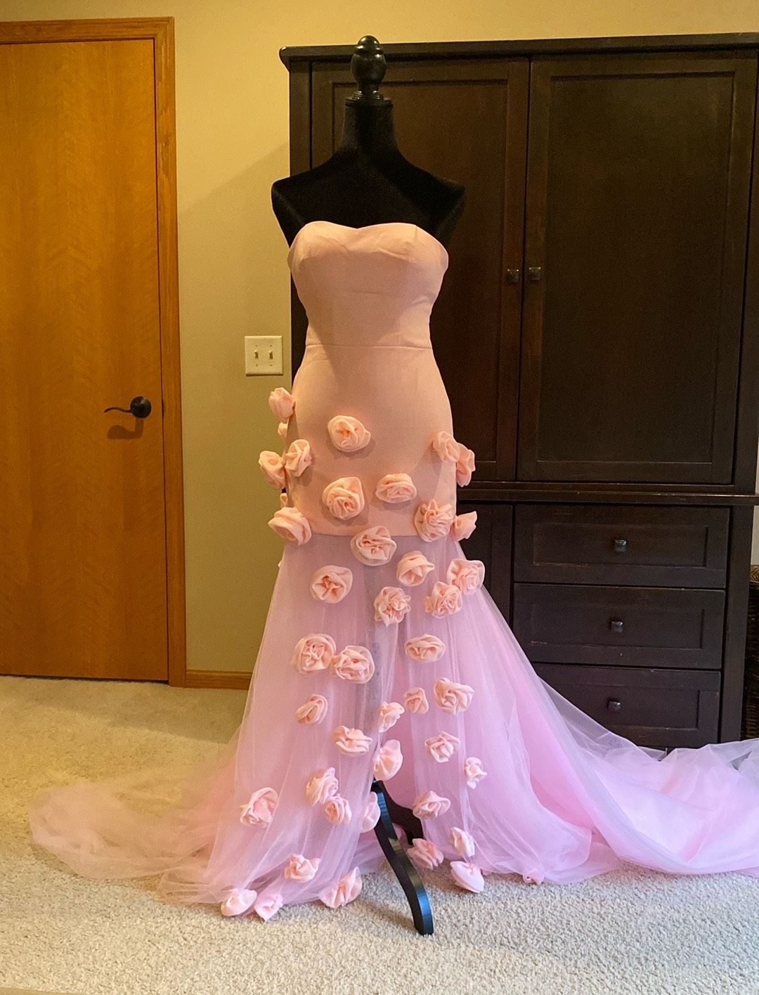 Size 4 Prom Strapless Pink Dress With Train on Queenly