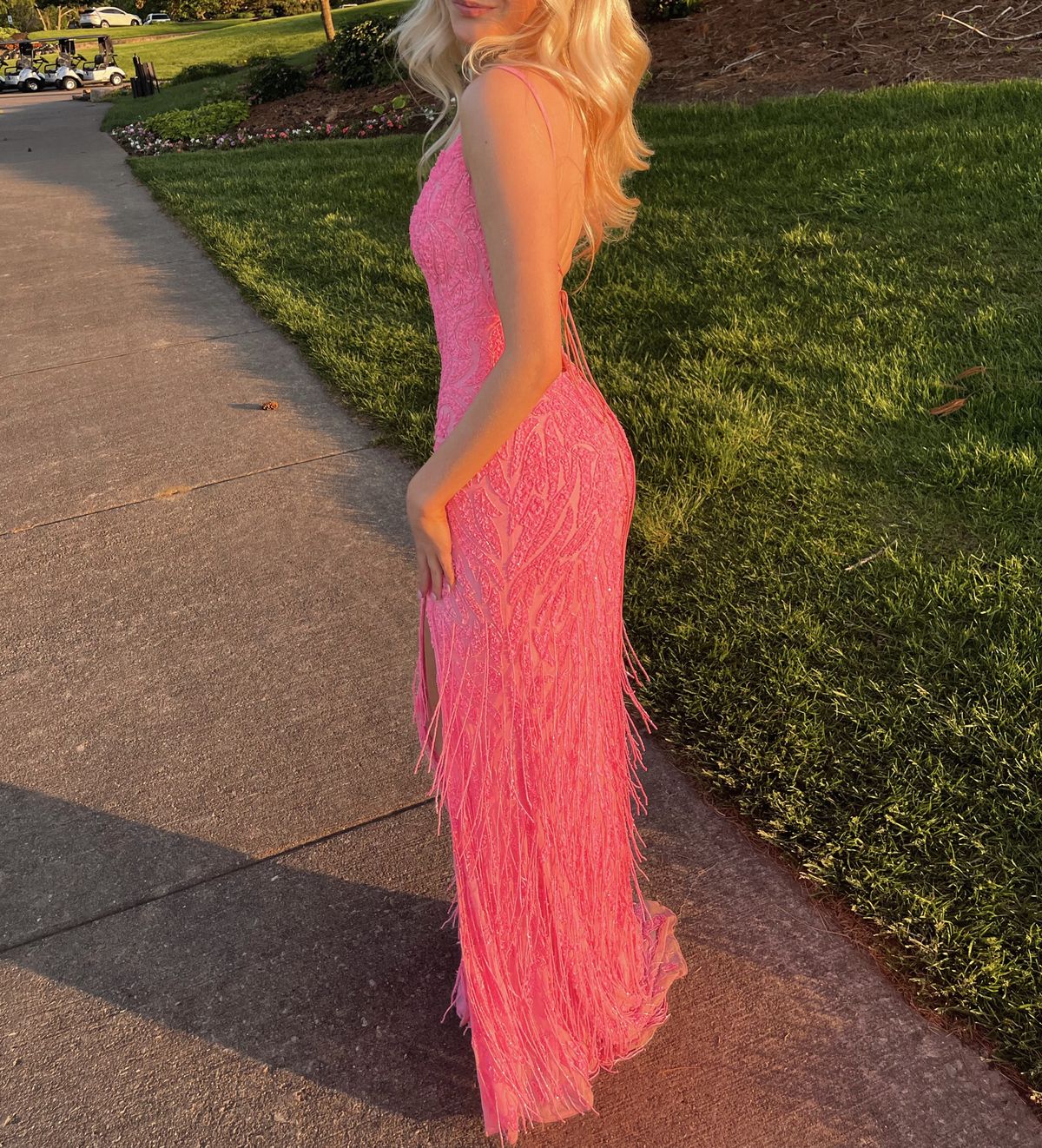 Style 54344 Sherri Hill Size 0 Prom Plunge Pink Dress With Train on Queenly