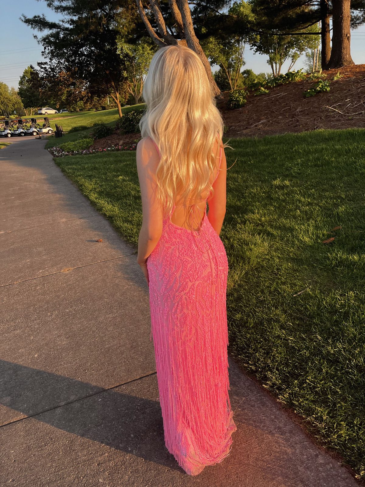 Style 54344 Sherri Hill Size 0 Prom Plunge Pink Dress With Train on Queenly