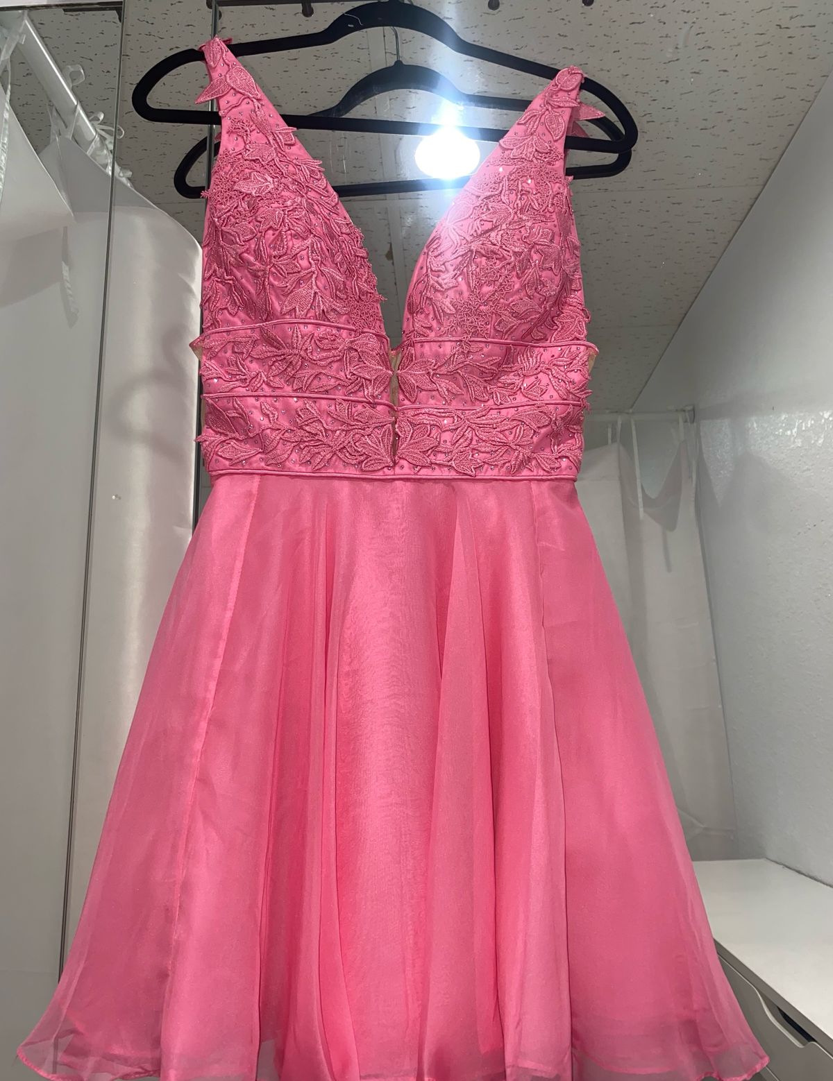 Style 55175 Fushia Sherri Hill Size 2 Homecoming Plunge Pink Cocktail Dress on Queenly