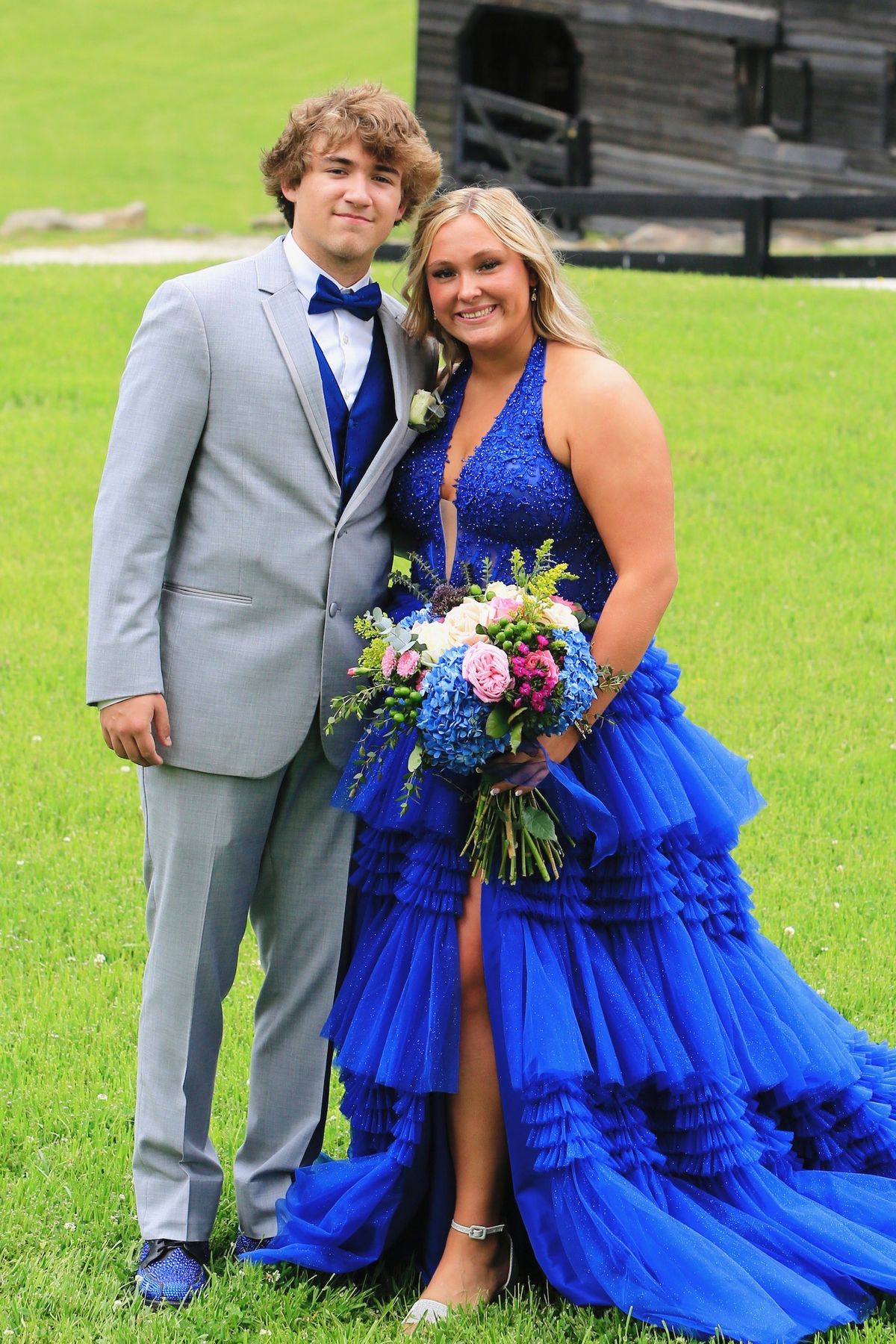 Style 56206 Sherri Hill Plus Size 16 Prom Halter Lace Blue Ball Gown on Queenly