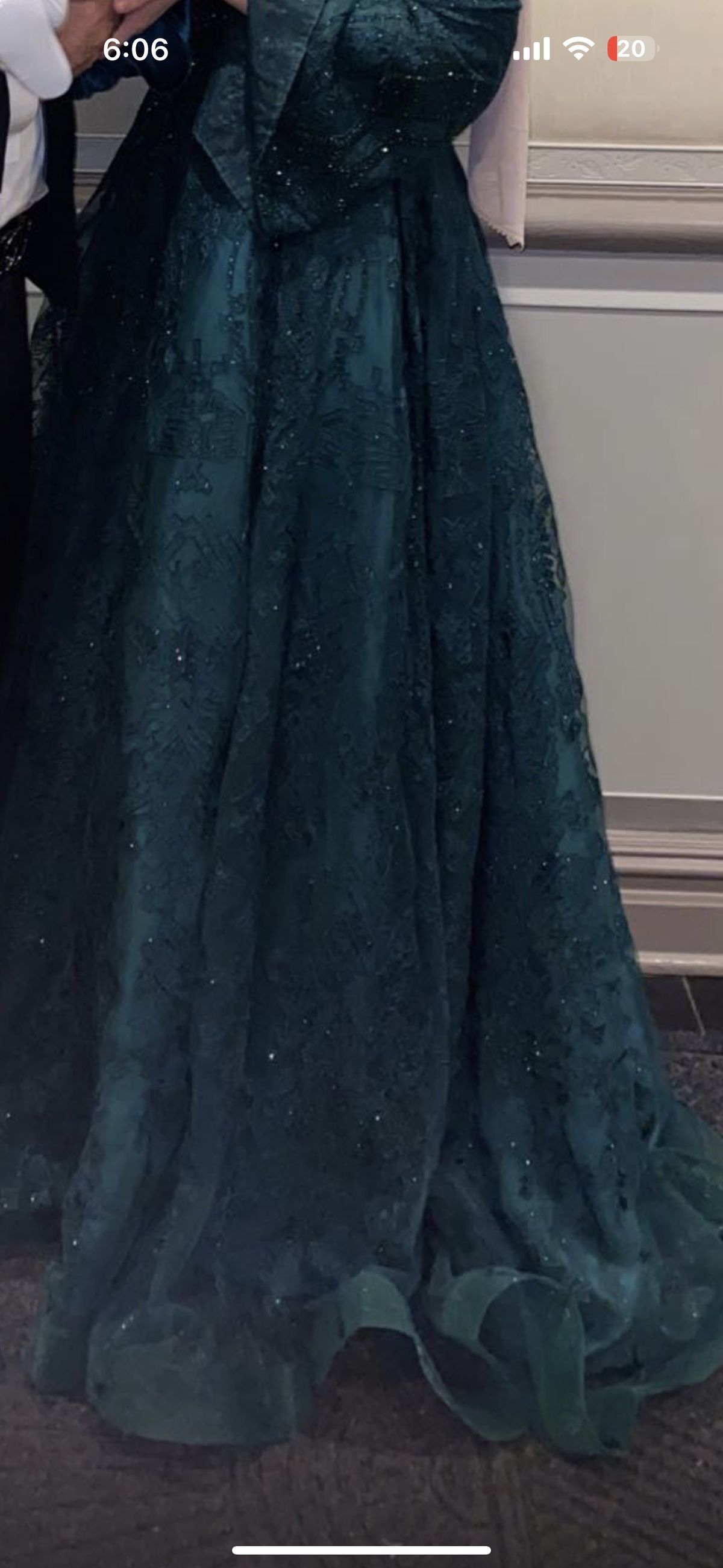 Size 6 Prom Long Sleeve Green Ball Gown on Queenly