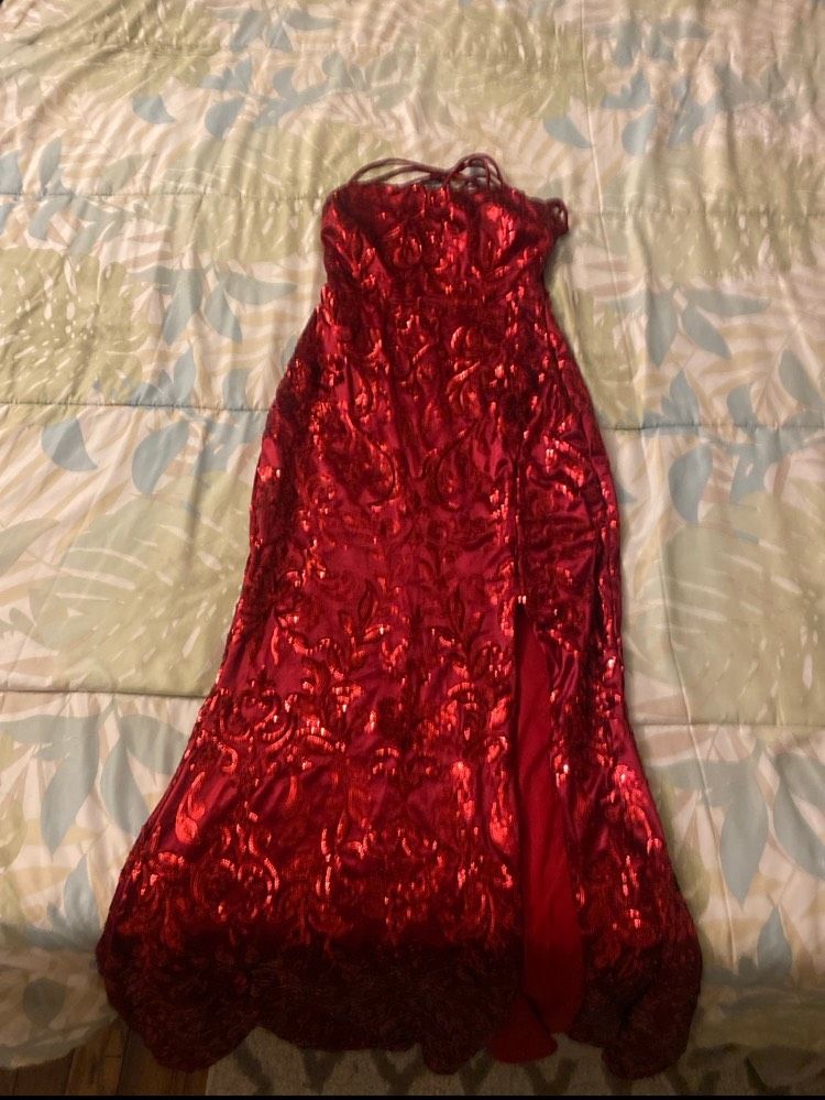 Style 05002-7166 Windsor Size 0 Prom Strapless Red Side Slit Dress on Queenly