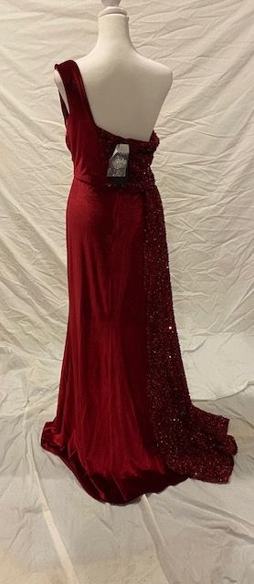 Plus Size 16 One Shoulder Velvet Red Side Slit Dress on Queenly