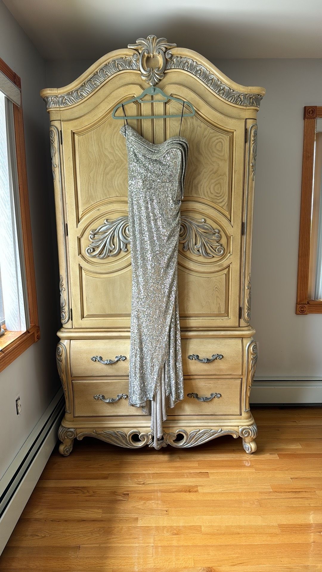 Nicole Bakti Size 8 Prom Silver Side Slit Dress on Queenly