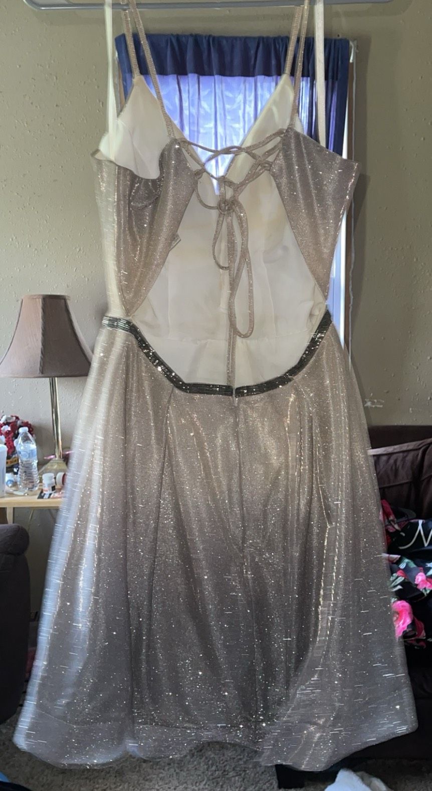 Clarisse Size 8 Homecoming Plunge Silver Cocktail Dress on Queenly