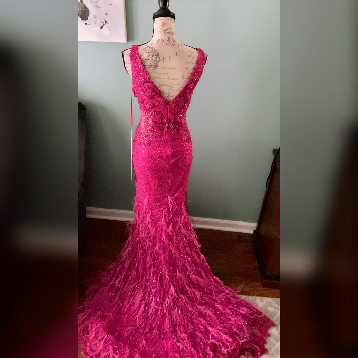 Portia and Scarlett Size 2 Pageant Plunge Sheer Hot Pink Mermaid Dress on Queenly