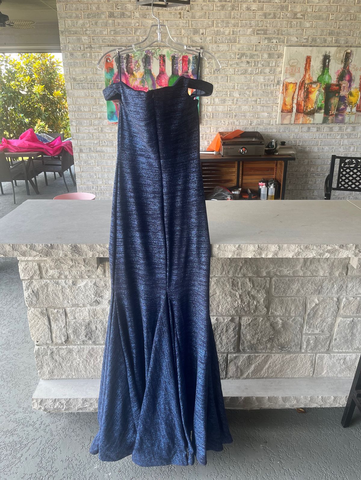 Style 81120 Jovani Size 4 Prom Off The Shoulder Blue Mermaid Dress on Queenly