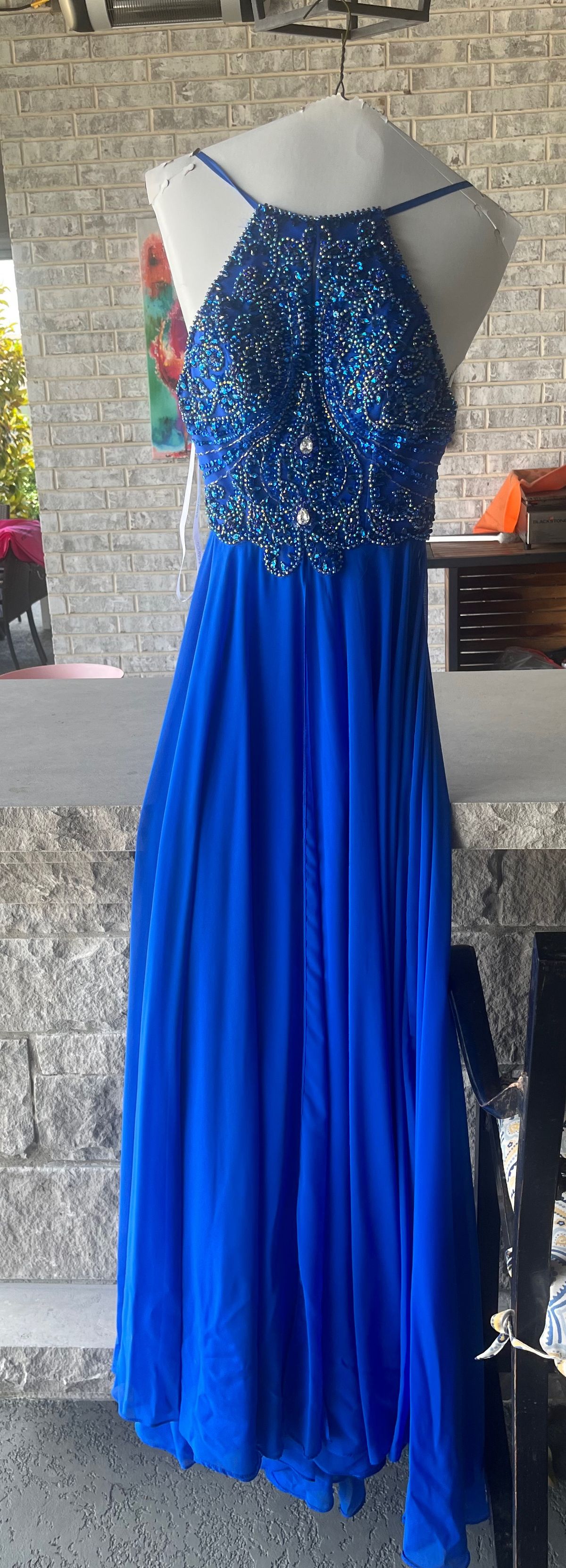 Jovani Size 0 Prom Halter Blue A-line Dress on Queenly