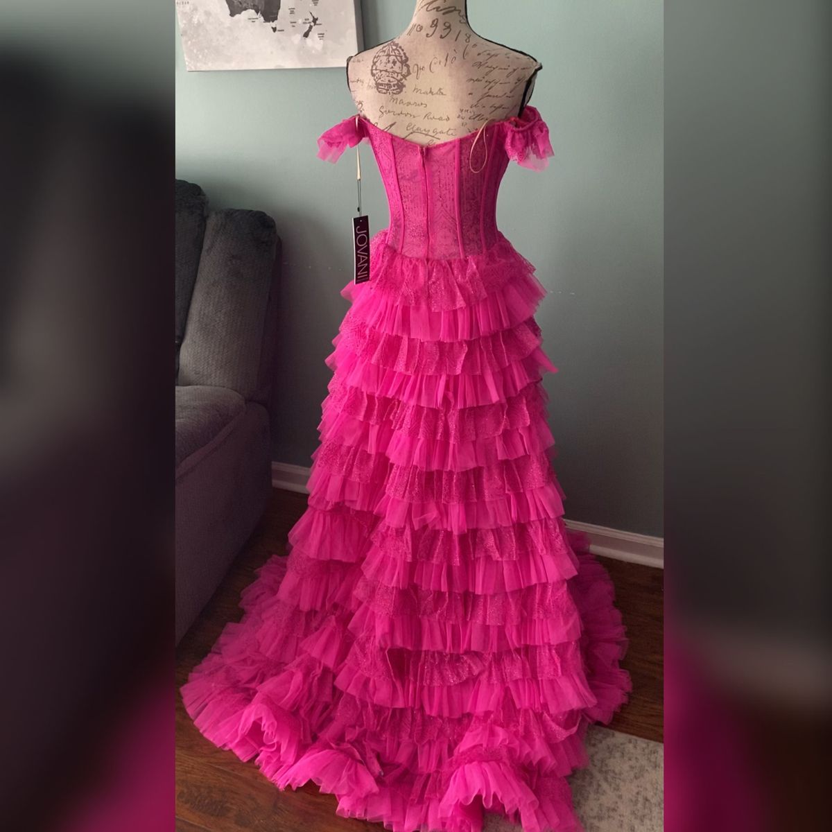 Jovani Size 2 Prom Off The Shoulder Hot Pink Ball Gown on Queenly