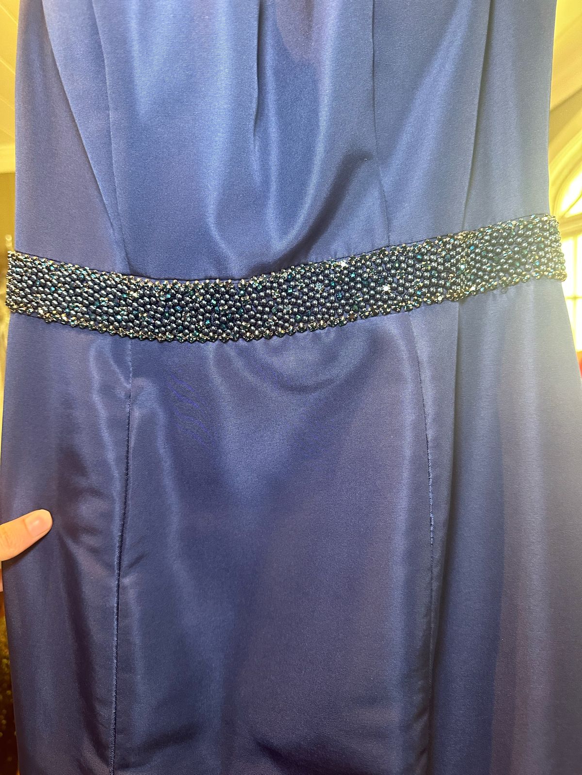 Sherri Hill Size 6 Plunge Blue Dress With Train on Queenly