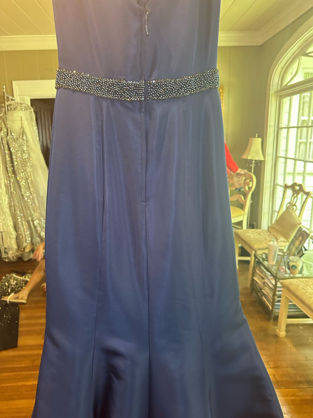 Sherri Hill Size 6 Plunge Blue Dress With Train on Queenly