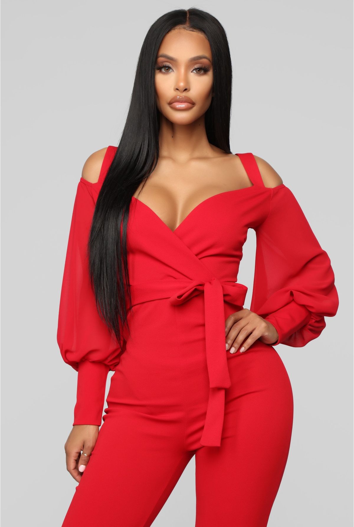 Size 2 Nightclub Off The Shoulder Red Formal Jumpsuit on Queenly