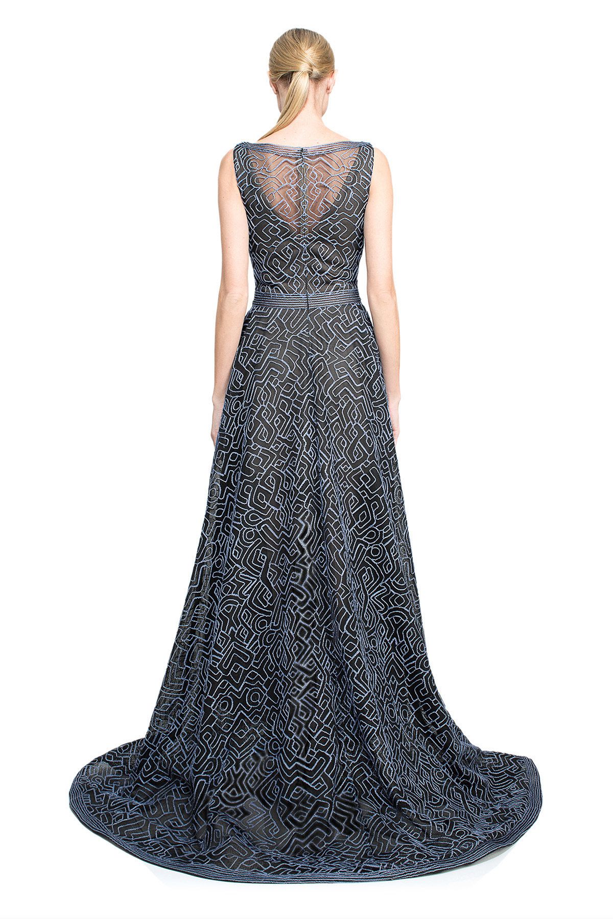 Style AUK16668L-SASBK Tadashi Shoji Size 2 Prom High Neck Sheer Royal Blue Ball Gown on Queenly