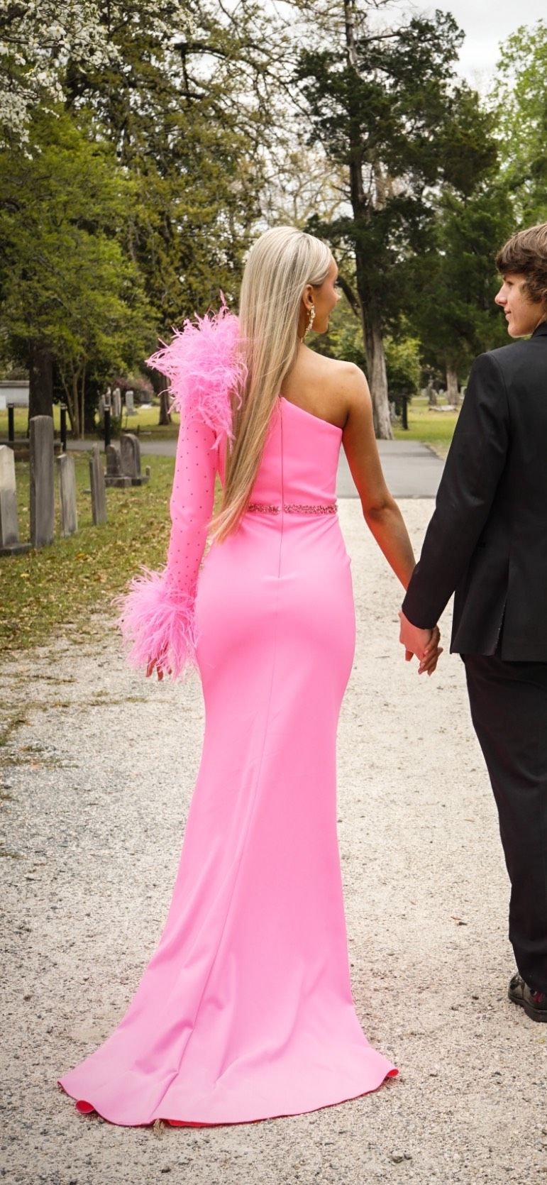 Style 11131 Ashley Lauren Size 0 Prom One Shoulder Hot Pink Mermaid Dress on Queenly