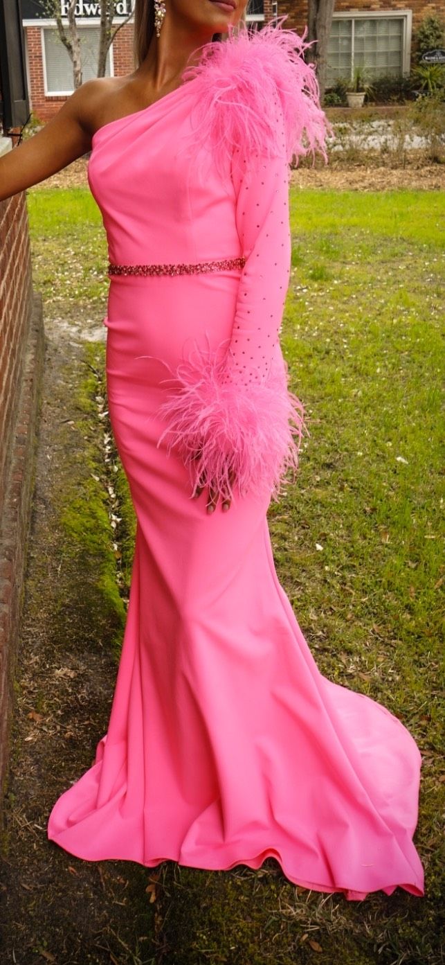 Style 11131 Ashley Lauren Size 0 Prom One Shoulder Hot Pink Mermaid Dress on Queenly