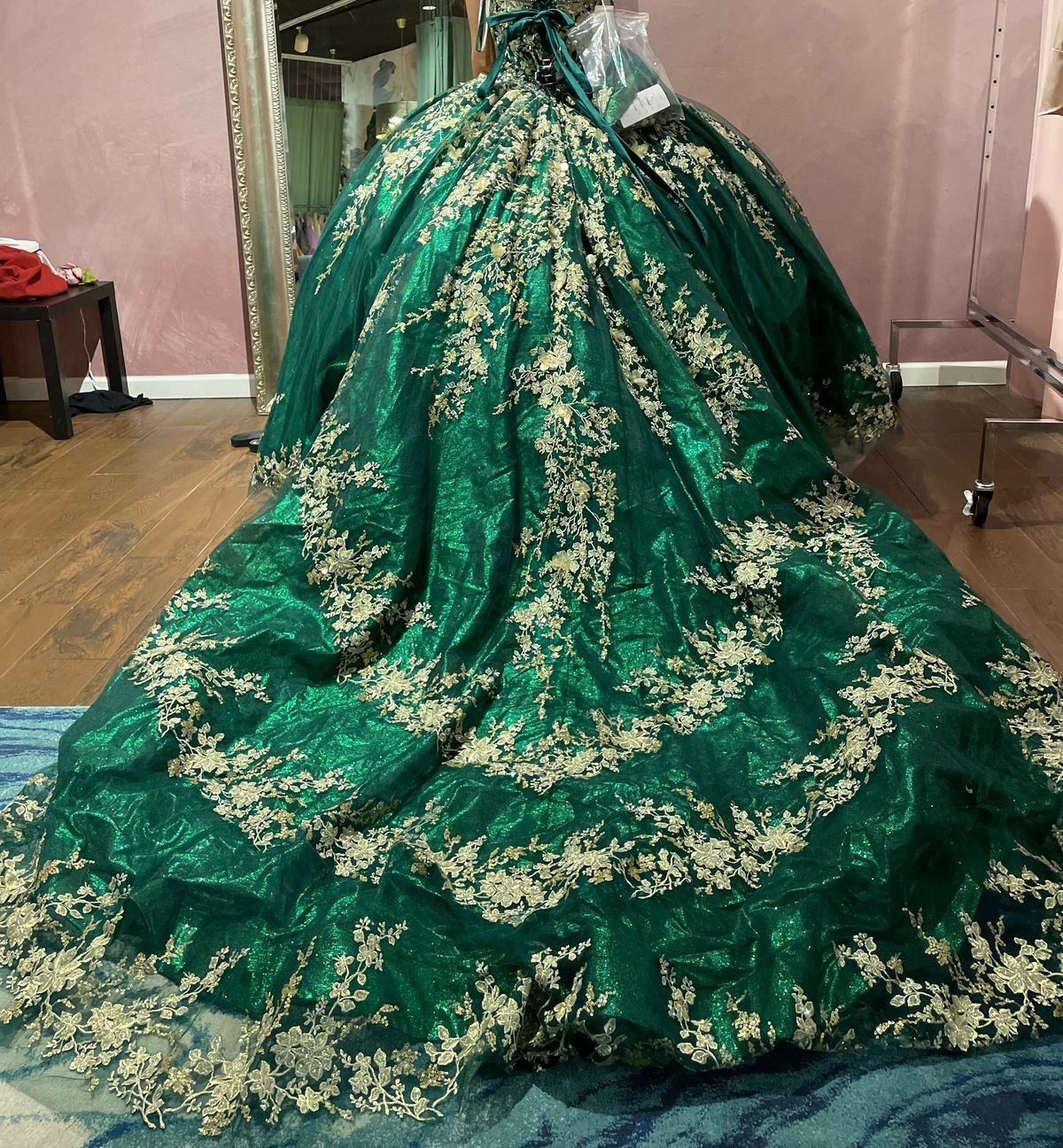 Size 00 Strapless Green Ball Gown on Queenly