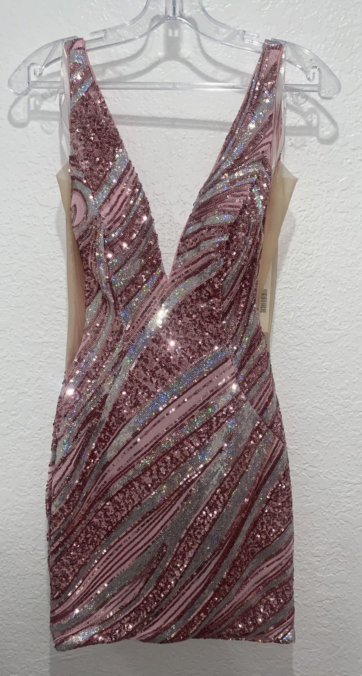 Style 37974A Jovani Size 2 Nightclub Plunge Pink Cocktail Dress on Queenly