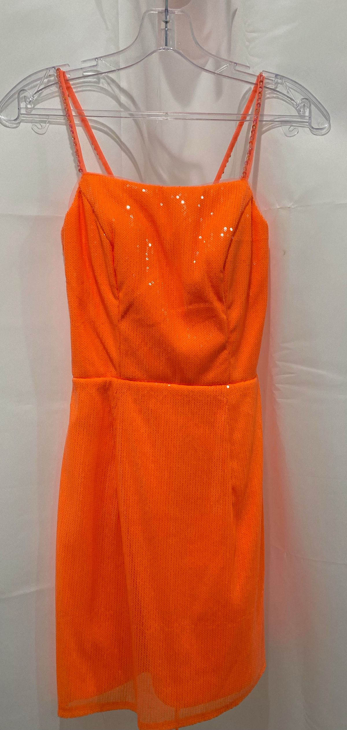 Style 2794 Orange Colors Size 2 Nightclub Plunge Orange Cocktail Dress on Queenly