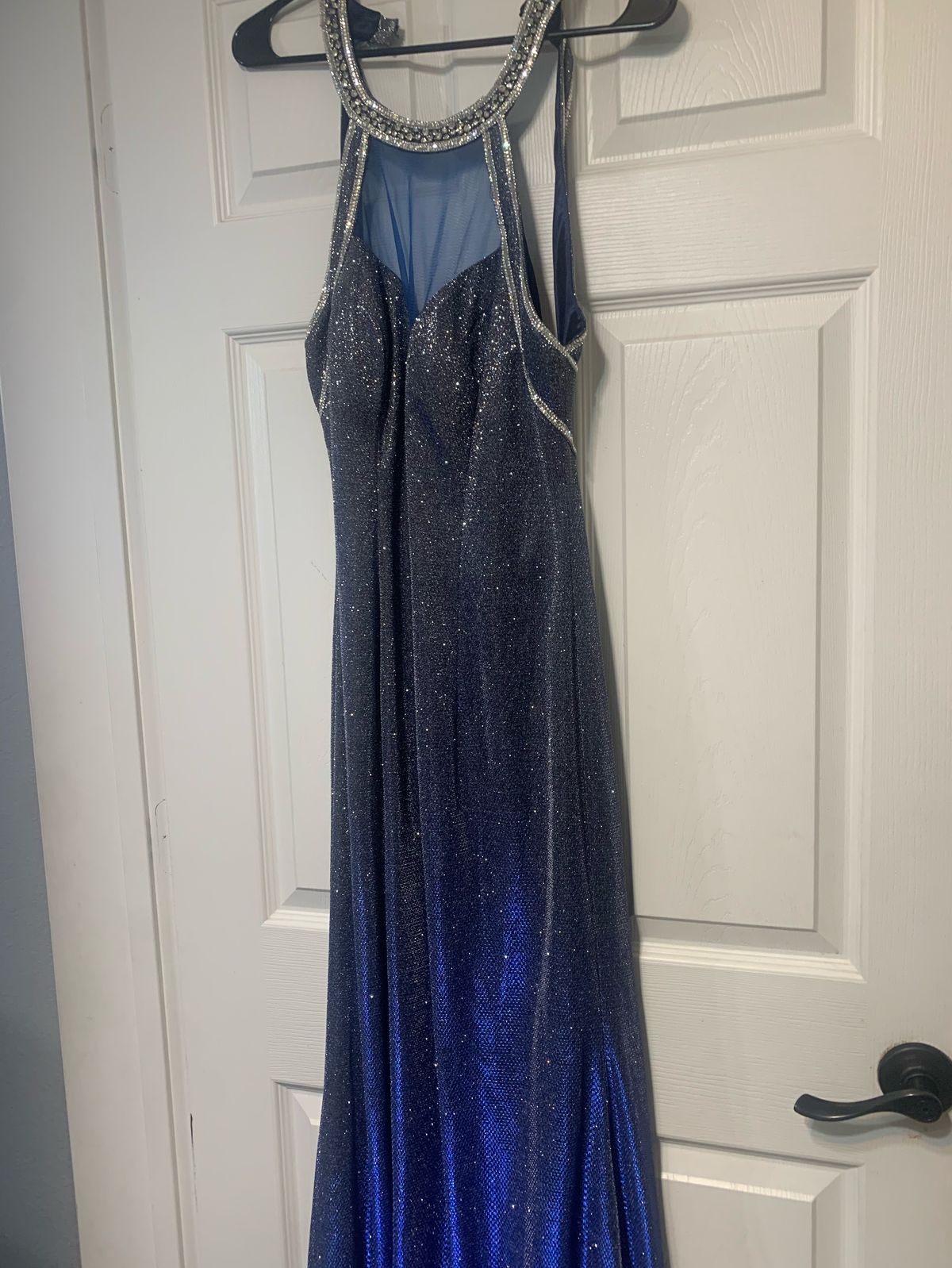 Size 12 High Neck Blue Mermaid Dress on Queenly