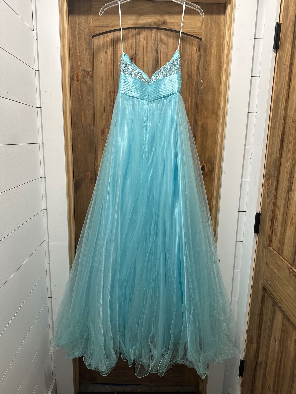 Cecily Brown Size S Prom Strapless Blue Ball Gown on Queenly